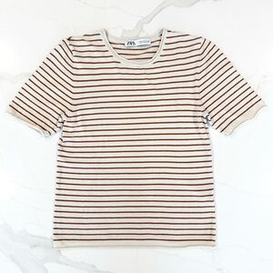 Zara Knit Striped Short Sleeved Top Sz M